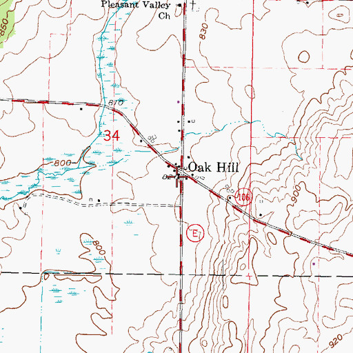 Topographic Map of Oak Hill, WI