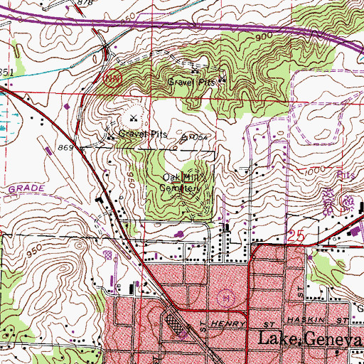 Topographic Map of Oak Hill Cemetery, WI