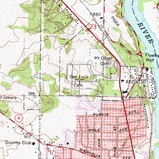 Topographic Map of Oak Hill Cemetery, WI