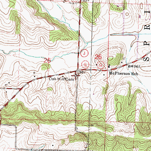 Topographic Map of Oak Hill Cemetery, WI