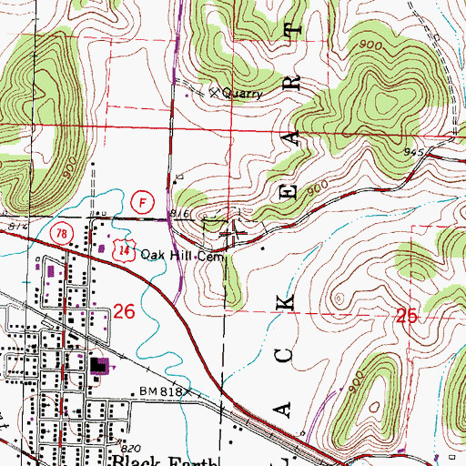 Topographic Map of Oak Hill Cemetery, WI