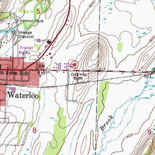 Topographic Map of Oak Hill Cemetery, WI