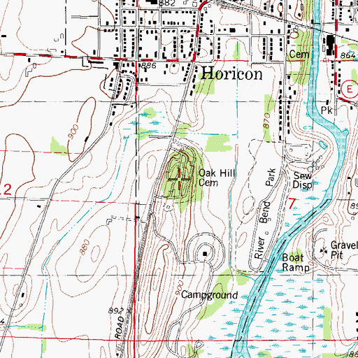 Topographic Map of Oak Hill Cemetery, WI