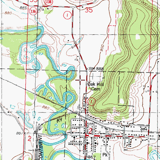 Topographic Map of Oak Hill Cemetery, WI