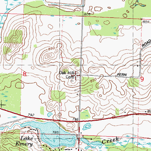 Topographic Map of Oak Hill Cemetery, WI