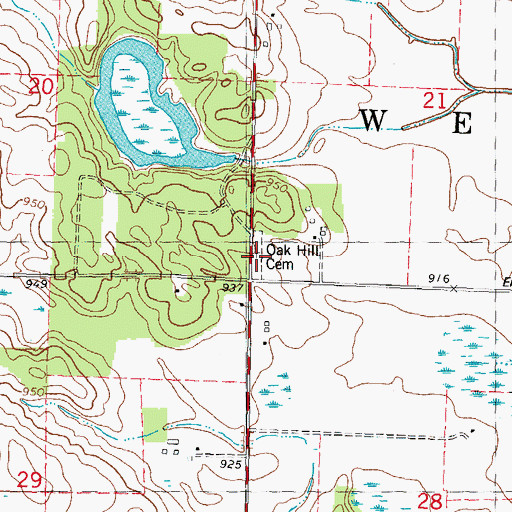 Topographic Map of Oak Hill Cemetery, WI