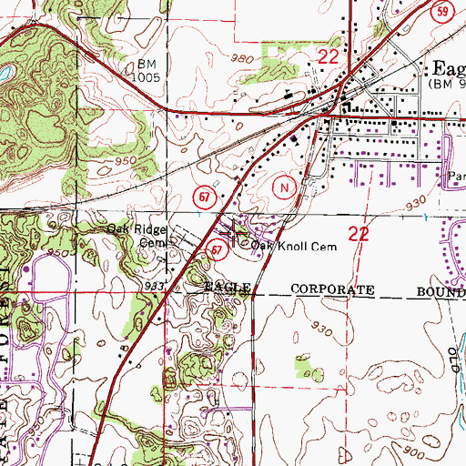 Topographic Map of Oak Knoll Cemetery, WI