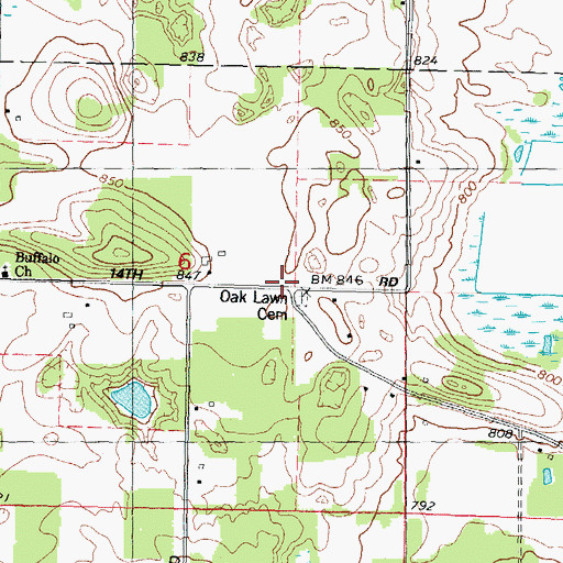 Topographic Map of Oak Lawn Cemetery, WI