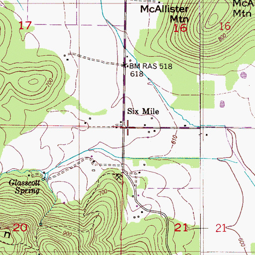Topographic Map of Six Mile, AL