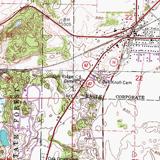 Topographic Map of Oak Ridge Cemetery, WI