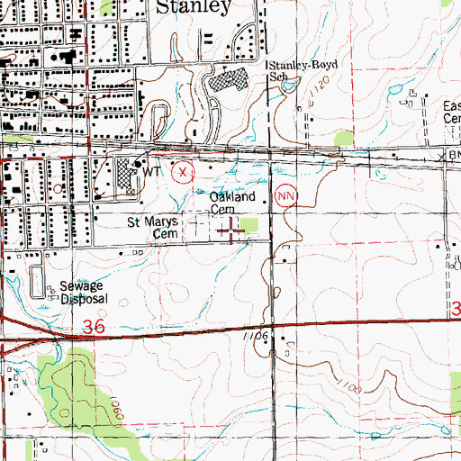 Topographic Map of Oakland Cemetery, WI