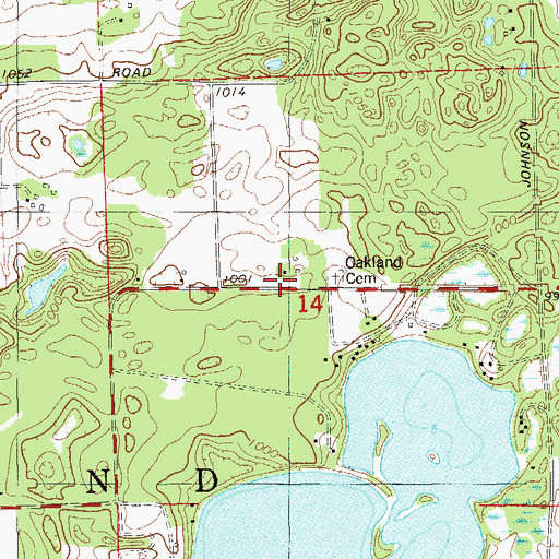 Topographic Map of Oakland Cemetery, WI
