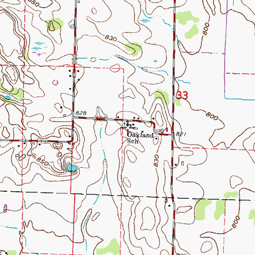 Topographic Map of Oakland School, WI