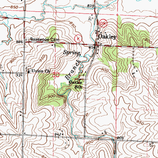 Topographic Map of Oakley School, WI