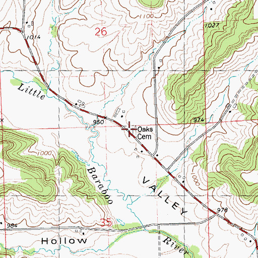 Topographic Map of Oaks Cemetery, WI