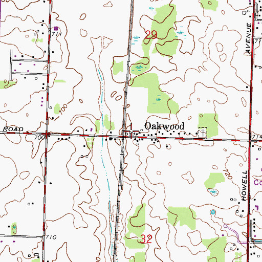 Topographic Map of Oakwood, WI