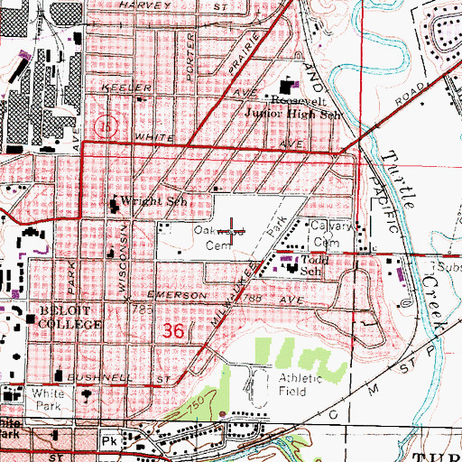 Topographic Map of Oakwood Cemetery, WI