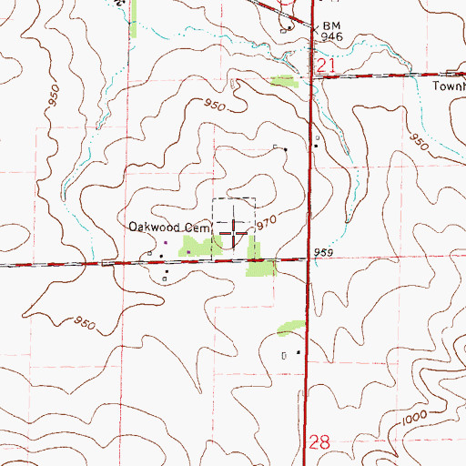 Topographic Map of Oakwood Cemetery, WI