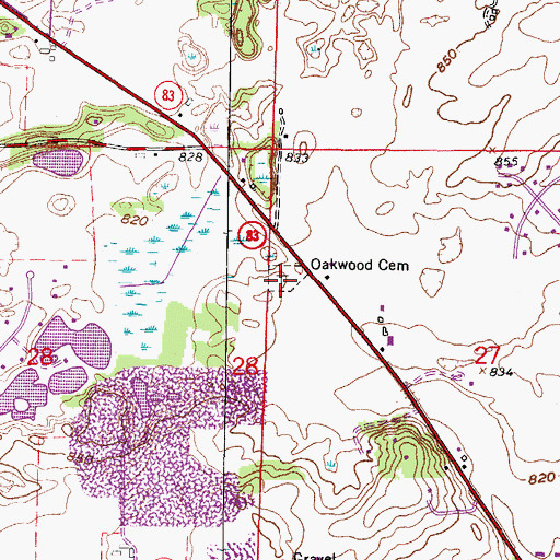 Topographic Map of Oakwood Cemetery, WI