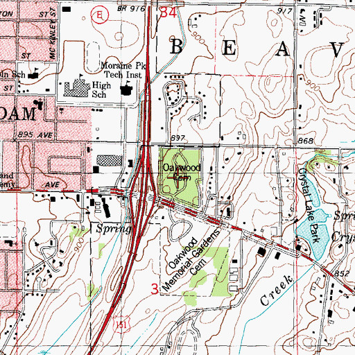 Topographic Map of Oakwood Cemetery, WI