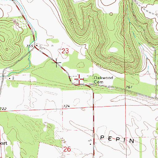 Topographic Map of Oakwood Cemetery, WI