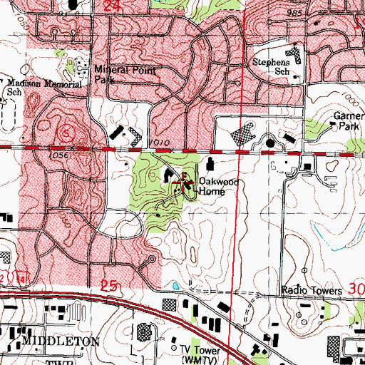 Topographic Map of Oakwood Home, WI