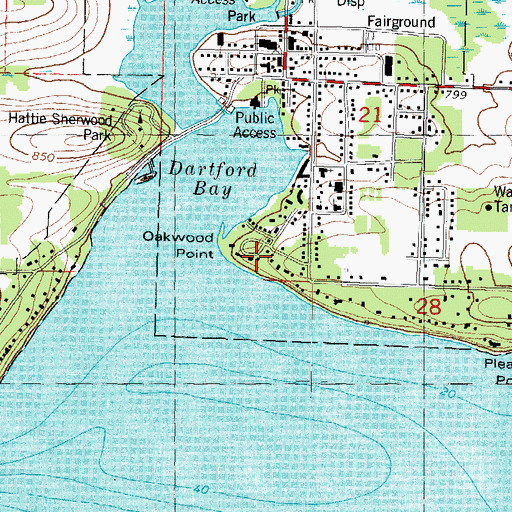 Topographic Map of Oakwood Point, WI