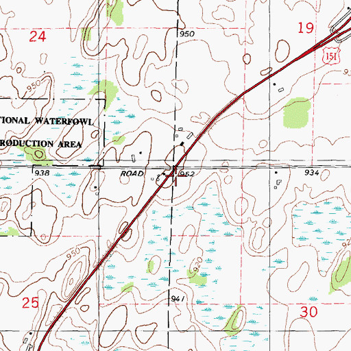 Topographic Map of Oakwood School, WI