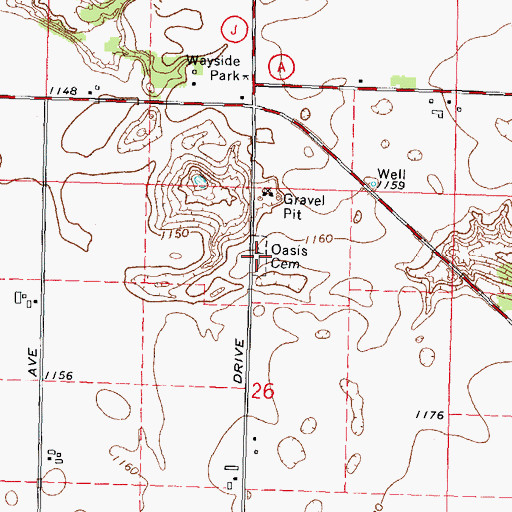 Topographic Map of Oasis Cemetery, WI