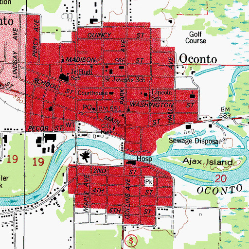 Topographic Map of Oconto, WI