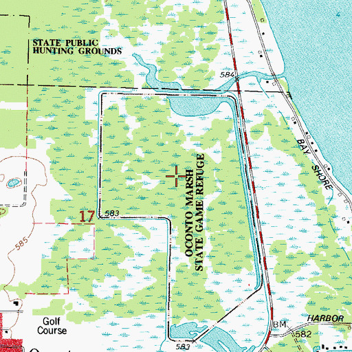 Topographic Map of Oconto Marsh State Game Refuge, WI