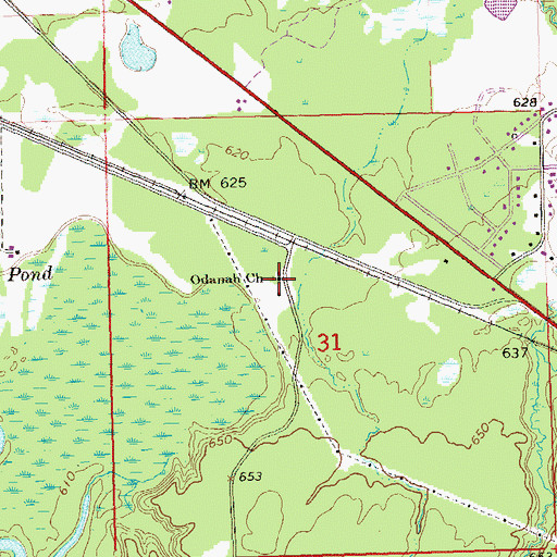 Topographic Map of Odanah Church, WI