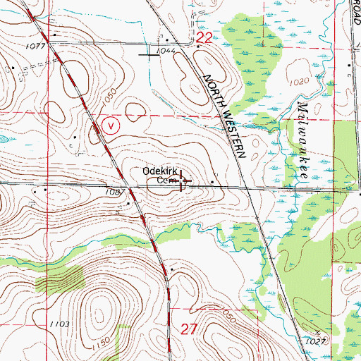 Topographic Map of Odekirk Cemetery, WI