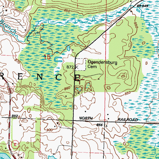 Topographic Map of Ogdensburg Cemetery, WI