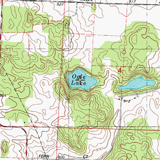Topographic Map of Ogle Lake, WI