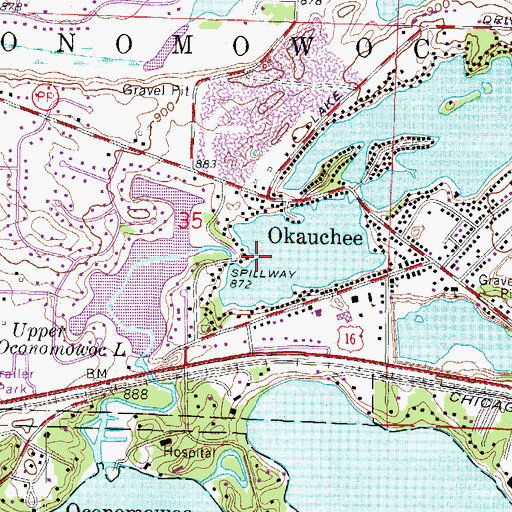 Topographic Map of Okauchee Lake, WI