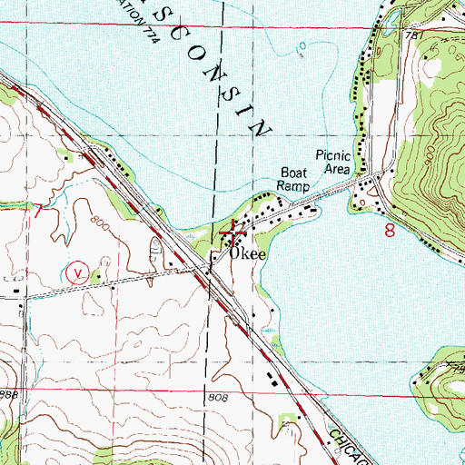 Topographic Map of Okee, WI