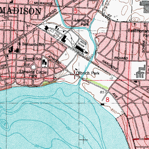 Topographic Map of Olbrich Park, WI