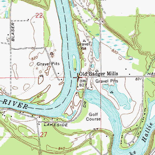 Topographic Map of Old Badger Mills, WI
