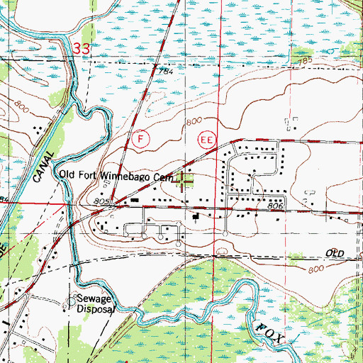 Topographic Map of Old Fort Winnebago Cemetery, WI