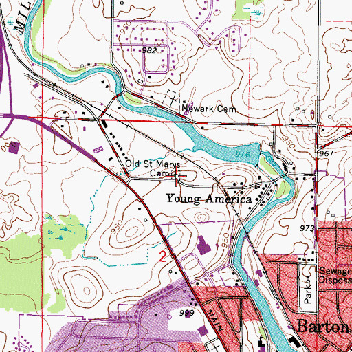 Topographic Map of Old Saint Marys Cemetery, WI