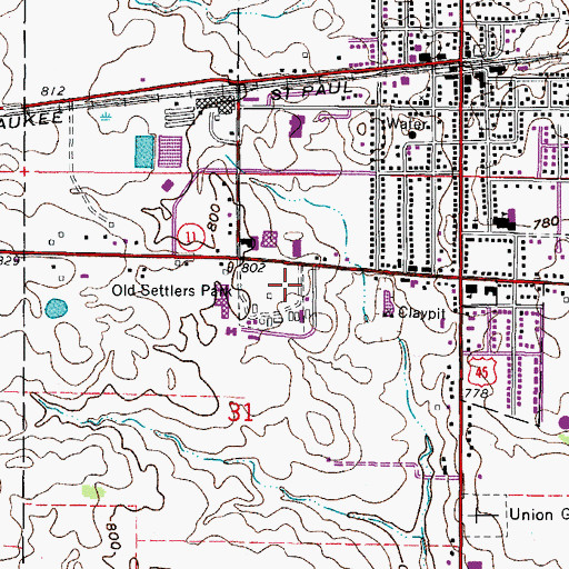 Topographic Map of Old Settlers Park, WI