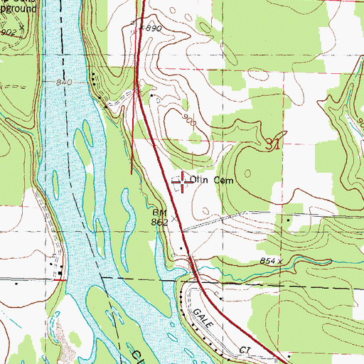Topographic Map of Olin Cemetery, WI