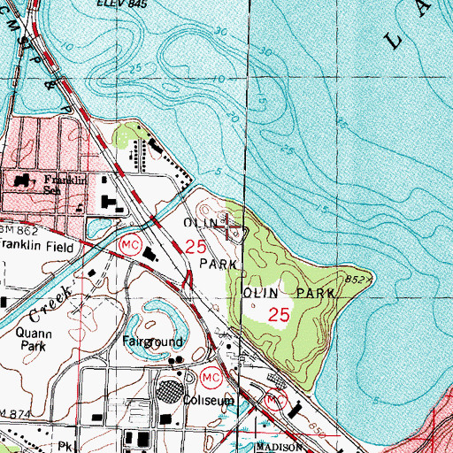 Topographic Map of Olin Park, WI