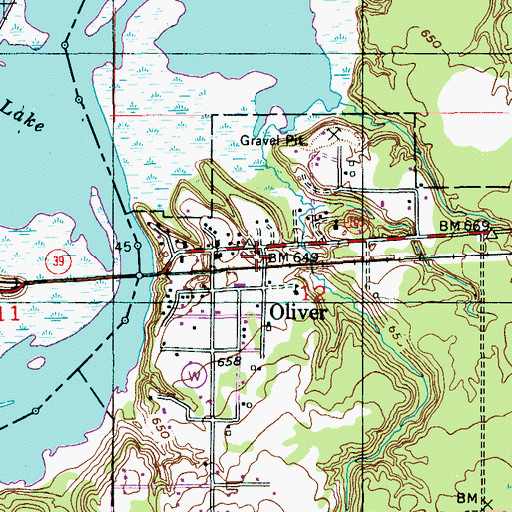 Topographic Map of Oliver, WI