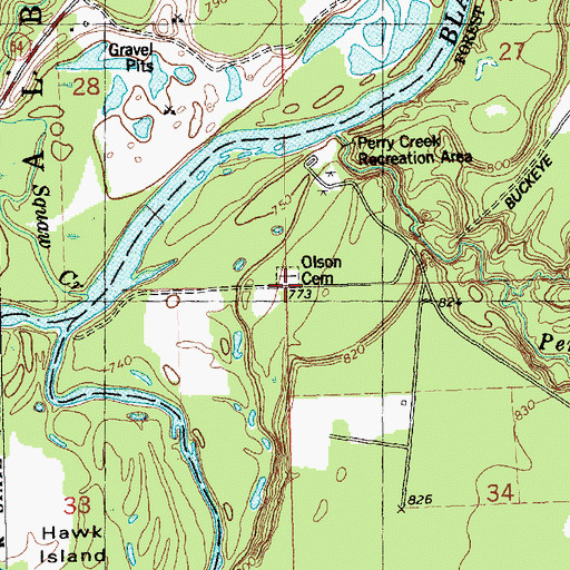 Topographic Map of Olson Cemetery, WI