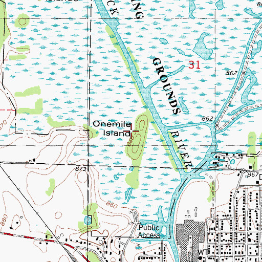 Topographic Map of Onemile Island, WI