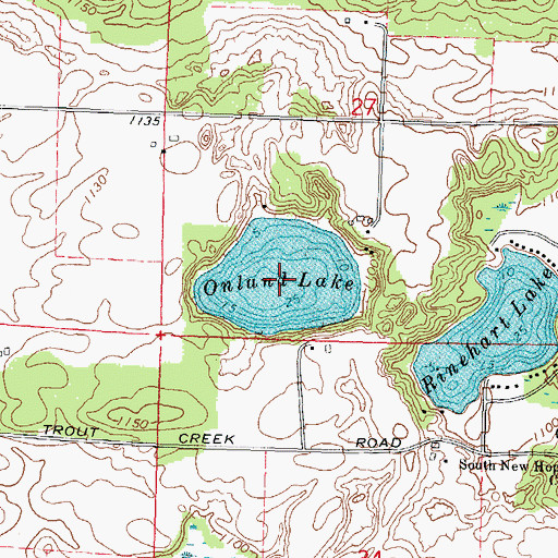 Topographic Map of Onland Lake, WI