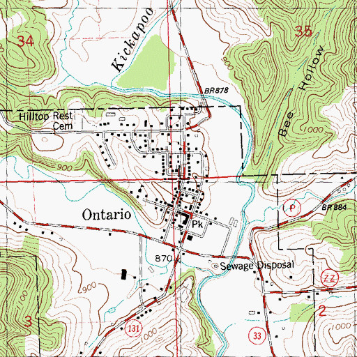 Topographic Map of Ontario, WI