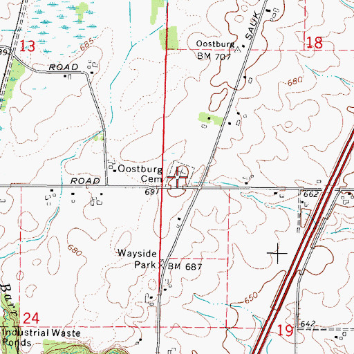 Topographic Map of Oostburg Cemetery, WI